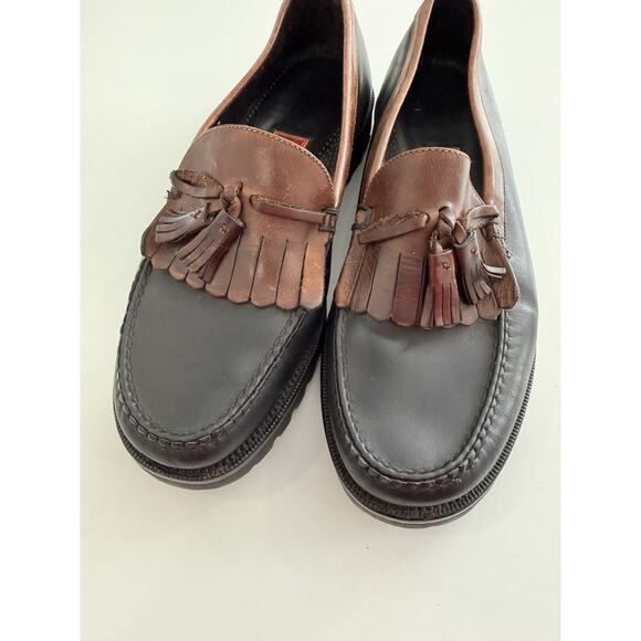 Cole Haan Shoes Mens Size 9 Black Brown Leather Loafers Slip On Tassle Fringe